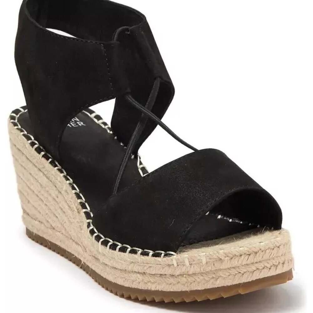 EILEEN FISHER NWOB Whim Nubuck Leather Espadrille Wedge Sandal Black
